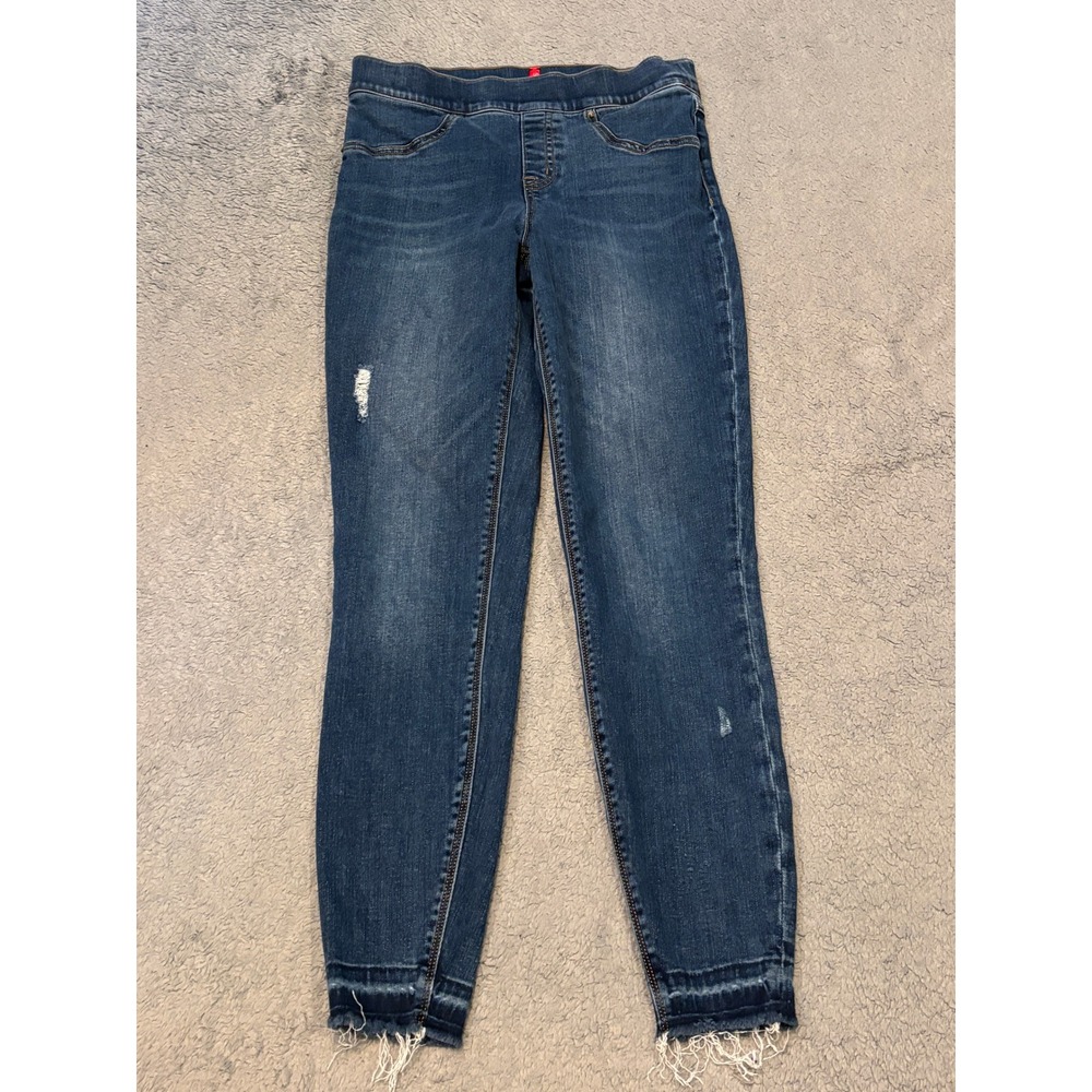 Spanx Jean-ish Ankle Leggings Indigo Distressed Frayed Hem Skinny Jeans Small